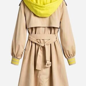 New Size Medium Tan Trench Coat w/ Yellow Hoodie – Statement Layer 💛
